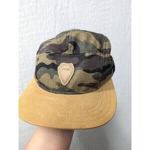 COAL Headwear Camo 5-Panel Hat Leather Strapback Baseball Cap Brown Adjustable
